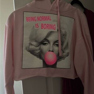 Pink Cropped Sweater with Bold Graphic Print